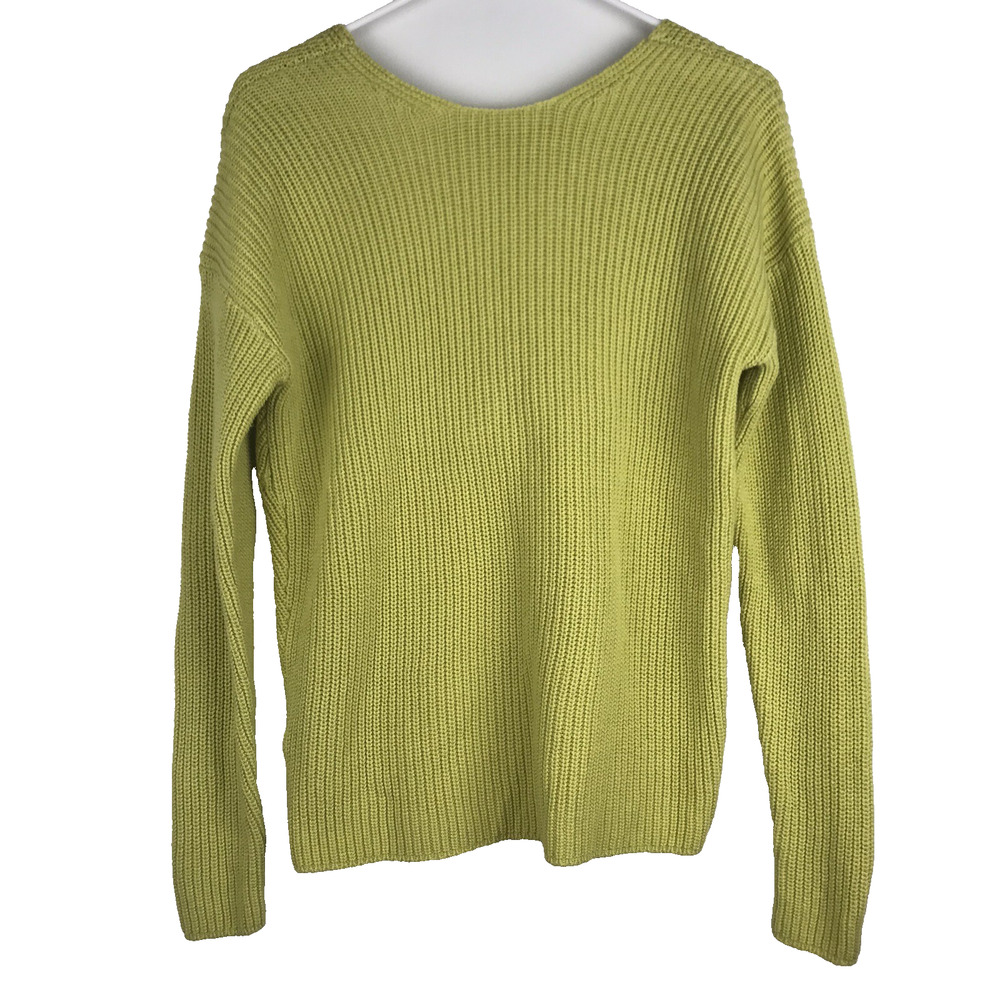 NWT Loft Lemongrass Sweater Tie V-Back Yellow Green Knit 100% Cotton Size Small